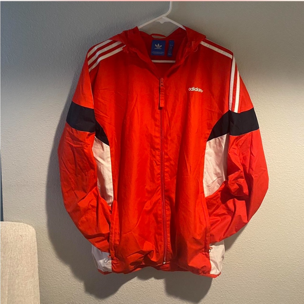 Adidas Men's Red Windbreaker Jacket